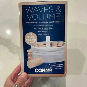 Conair Waves and Volume 10 Assorted Sizes Hot Rollers & Metal Clips Includes Bag